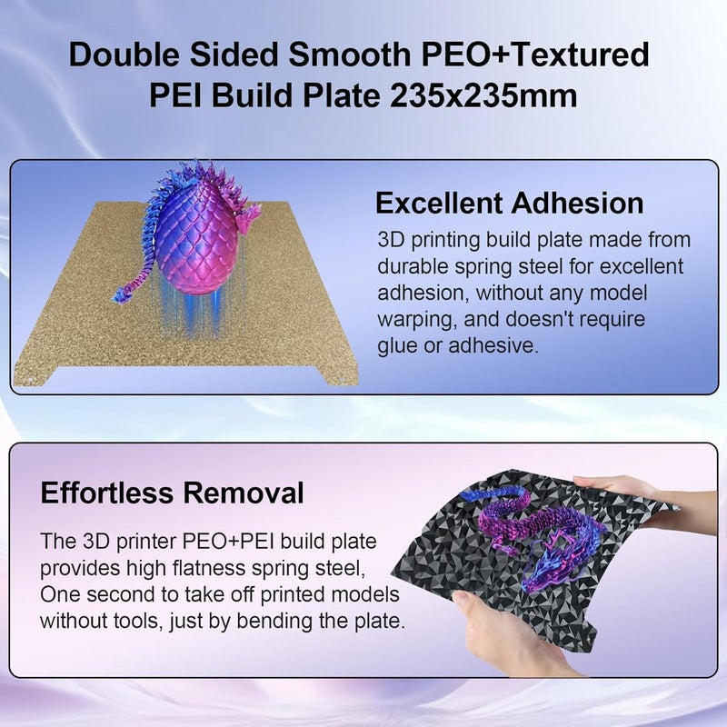 IdeaFormer-3D لوحة بناء Ender 3 PEO PEI لـ Creality K1C/K1/K1 SE/Ender 3 V3 SE/Ender 3 V3 KE/Ender 3 S1/Pro/Ender 5 S1، ورقة فولاذية مرنة PEO PEI 235x235mm بدون سطح مغناطيسي - Image 3